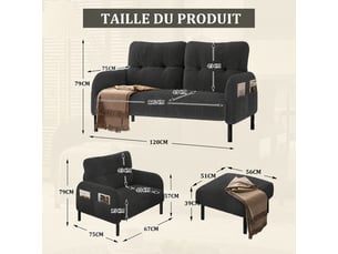 Canapé droit fixe   4 places Velours côtelé gris