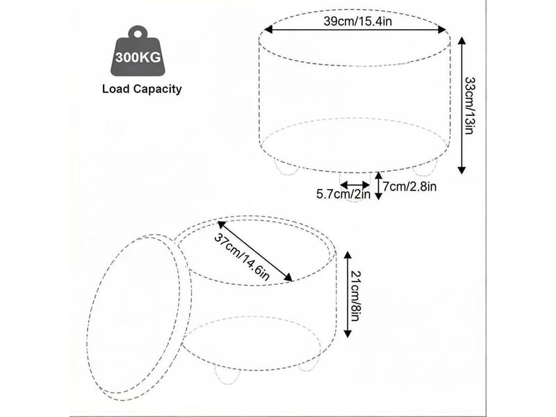  Pouf rond avec rangement et plateau réversible en lin gris foncé  - Conforama E
