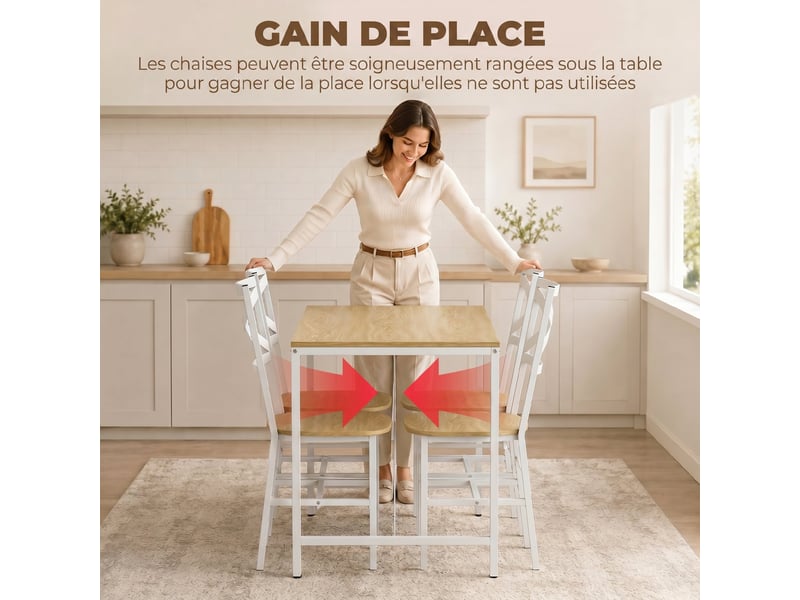  Ensemble table salle à manger avec 4 chaises, bois naturel et blanc, table de cuisine avec chaises pour 4 personnes  - Conforama R
