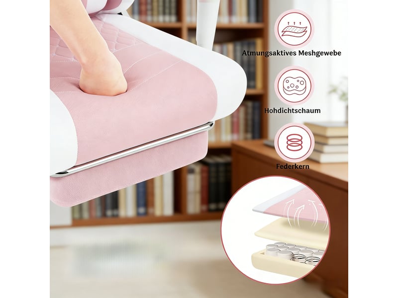  Chaise de bureau ergonomique et fauteuil gamer avec massage, tissu maille, inclinable, rose et blanc  - Conforama R