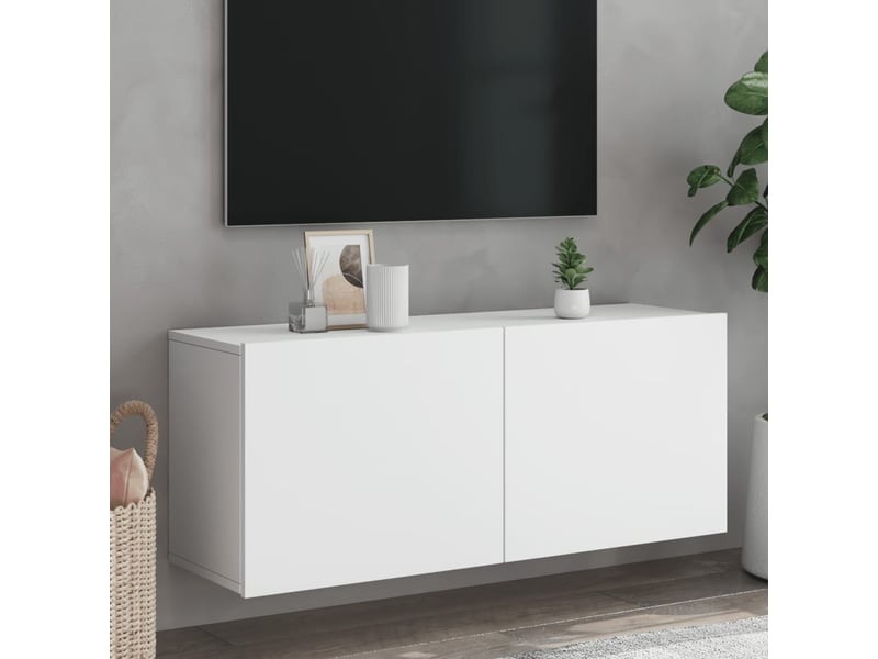  Meuble tv - banc tv - meuble de rangement mural blanc 100x30x41 cm  - Conforama B