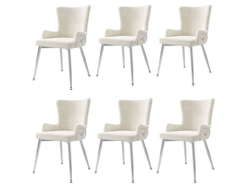  Chaises de salle à manger lot de 6 avec pieds en métal  - style moderne pour salon, velours beige et argent  - Conforama A