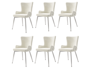 Chaises de salle à manger lot de 6 avec pieds en métal  - style moderne pour salon, velours beige et argent