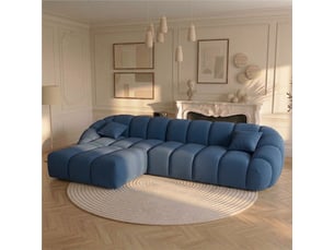 Canapé bulle angle gauche en tissu chenille et bois renforcé bleu - serena - morphea