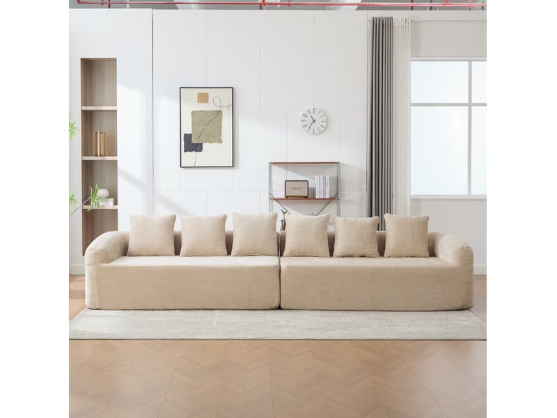 Canapé modulable 6 places en chenille light khaki - Conforama C