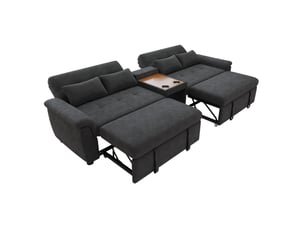 Canapé convertible 284x138x89 cm, deux porte-gobelets, dossier 3 positions, double couchage, chenille, gris foncé