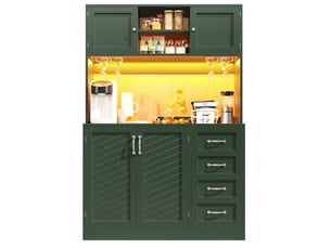 Buffet de cuisine led avec 4 portes, 2 grands tiroirs et porte-boissons, pour séjour, en mdf vert, 120 × 40 × 188 cm