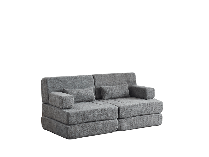 Canapé convertible modulaire 2 places gris en chenille – couchage d'appoint pliable, gain de place pour petits espaces - Conforama A