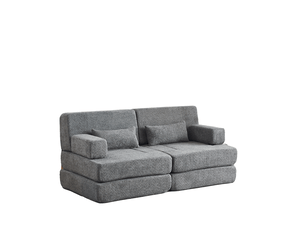 Canapé convertible modulaire 2 places gris en chenille – couchage d'appoint pliable, gain de place pour petits espaces