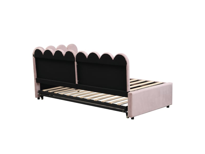  Canapé convertible lit gigogne en l avec dossier et tête de lit, couchage extensible en velours rose  - Conforama E