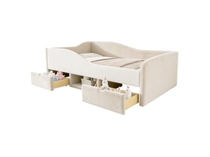 Lit avec rangement 90x190 cm <strong>MAISENTIEL</strong>  <strong></strong> coloris beige