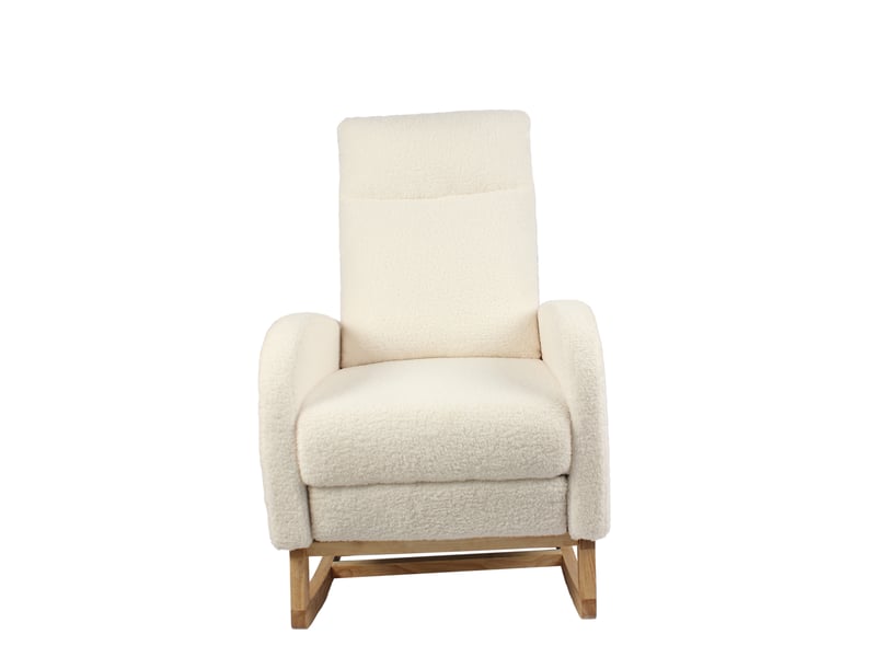  Fauteuil à bascule à dossier haut avec poche latérale et repose-pieds en polaire blanche, 75 × 63 × 104 cm  - Conforama E