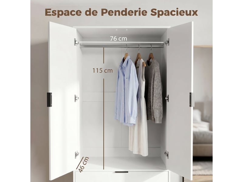  Armoire chambre penderie style moderne 80x50x180 cm blanc  - Conforama D