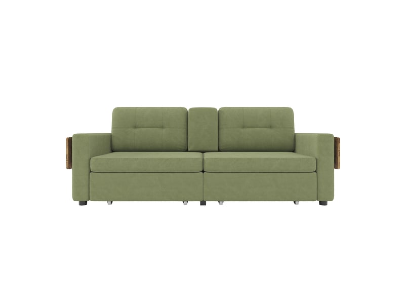 Canapé 2 places - 178 x 71 x 57.5 cm - vert - canapé en chenille avec tablettes pour ordinateur, tiroirs de rangement et porte-gobelets - Conforama A