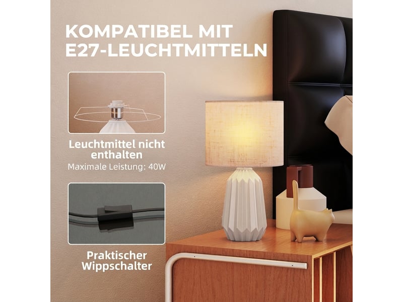  Lampe de table, lampe de chevet avec abat-jour en lin, interrupteur à bascule, lampe de bureau, 22 x 22 x 39 cm, beige  - Conforama E