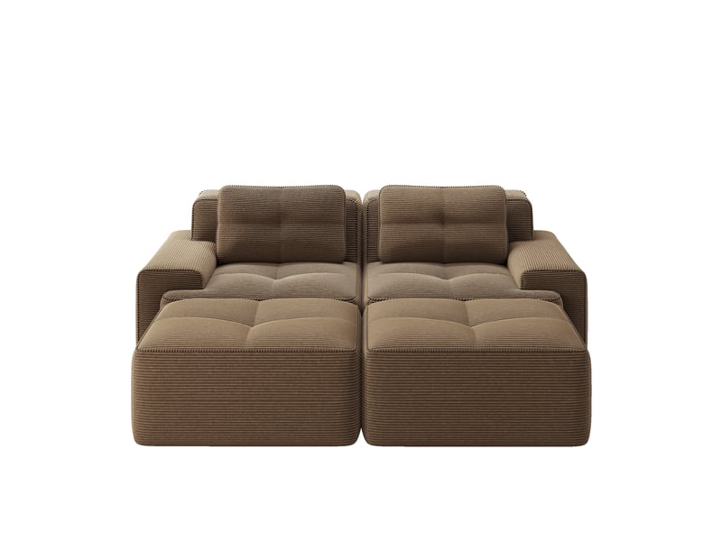  Canapé modulable 2 pl 204x177x69cm, canapé sous vide avec poufs, assise généreuse, pièce de salon, velours côtelé, marron  - Conforama A