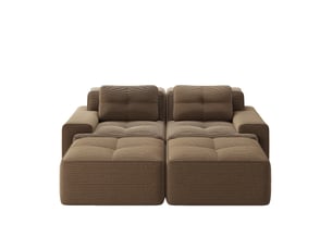 Canapé modulable 2 pl 204x177x69cm, canapé sous vide avec poufs, assise généreuse, pièce de salon, velours côtelé, marron