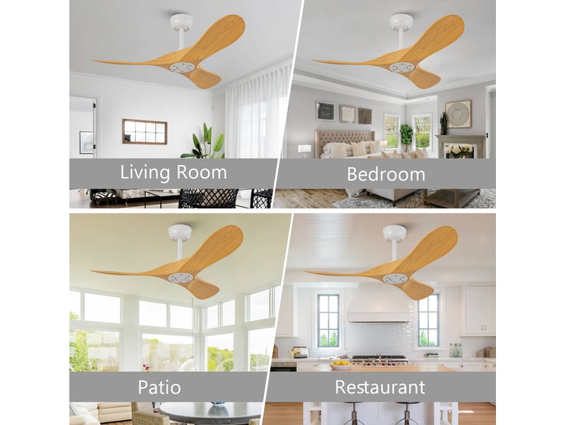  Ventilateur de plafond 107x107x38 cm avec télécommande 6 vitesses, 3 pales abs, moteur dc réversible, sans éclairage, blanc et naturel  - Conforama C