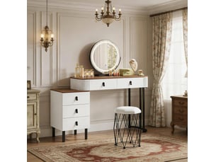 Coiffeuse 5 tiroir(s) Miroir LED intégrée avec 1 tabouret(s) inclu(s) <strong>DESVIAE</strong> <strong></strong> coloris bicolore