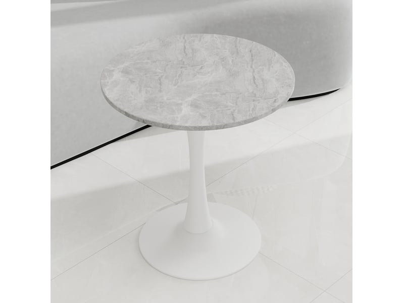  Table basse ronde 70x70x72cm design moderne, pieds hauts, marbre reconstitué, adaptée à 2 personnes, gris et blanc  - Conforama W