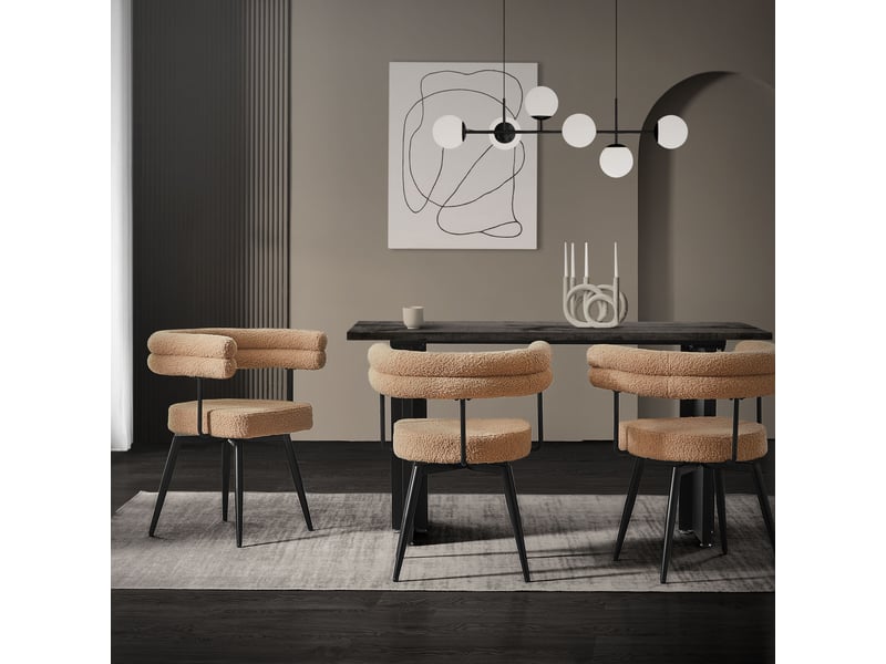 Ml-design lot de 6 chaises pivotantes marron en tissu teddy pieds en métal avec accoudoirs et dossier rotation 360° assise rembourrée ergonomique mobilier moderne pour salle à manger ou salon confort ECD Germany GmbH - Conforama B