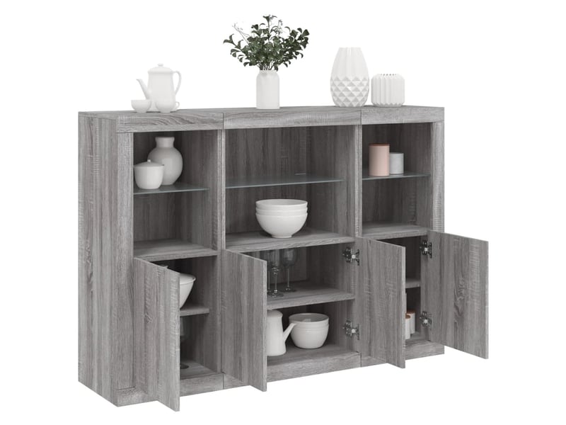  Buffets avec lumières led 3 pcs - bahut - meuble de rangement sonoma gris bois d'ingénierie  - Conforama B