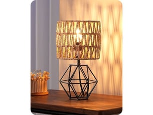 Lampe de table vintage boho e14 2700k avec abat-jour tressé beige t166