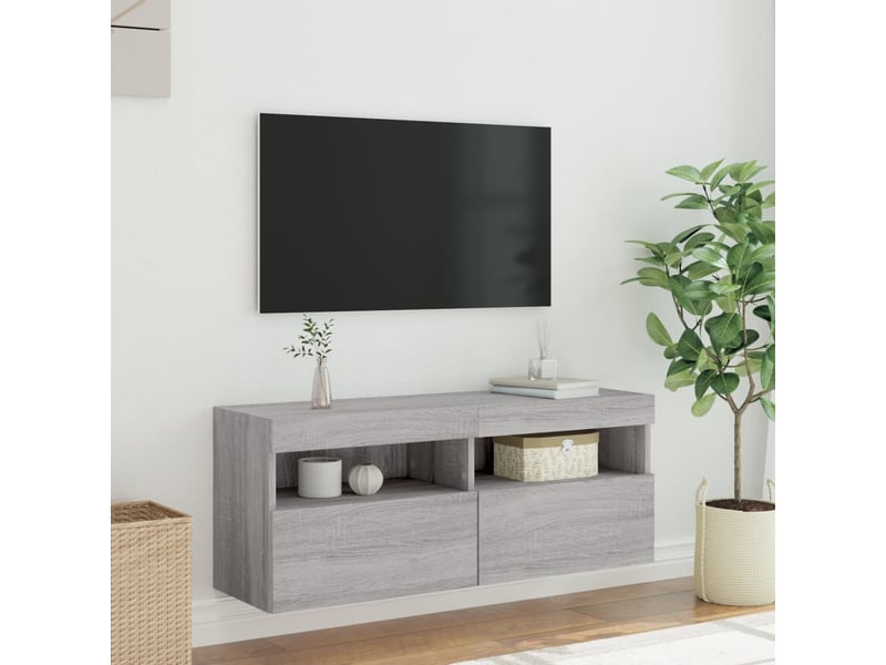  Meuble tv - banc tv - meuble de rangement mural avec lumières led sonoma gris 100x30x40 cm  - Conforama E