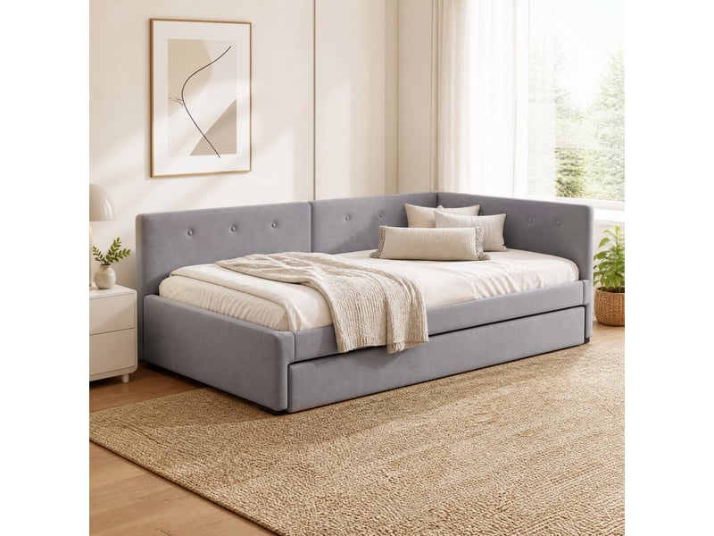  Lit gigogne 90x200 cm avec couchage d'appoint 90x190 cm en velours gris  - Conforama C