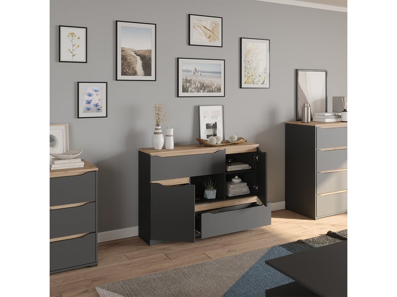  Vicco commode avec tiroirs, anthracitechêne artisan, 120x83.6cm  - Conforama E
