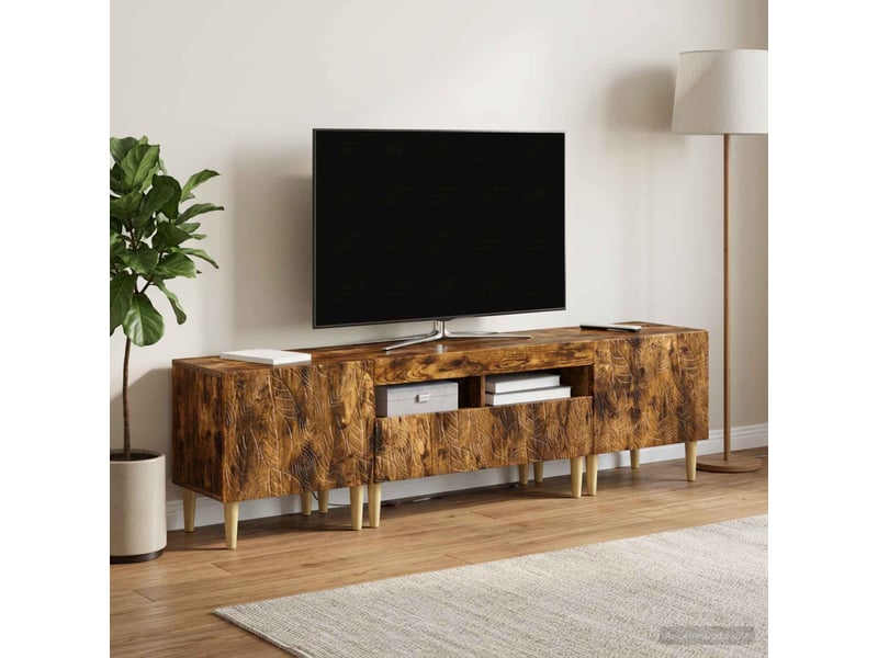  Ensemble de 3 meubles tv - banc tv - meuble de rangement led delft chêne fumé bois d'ingénierie  - Conforama C