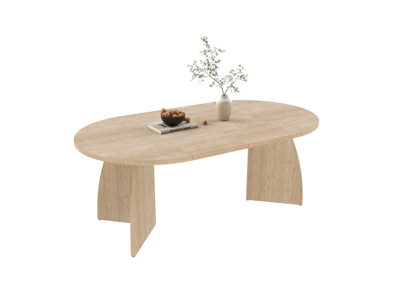  Table à manger extensible 100140180x100 cm ovale mdf travertin, conception télescopique, design minimaliste  - Conforama A
