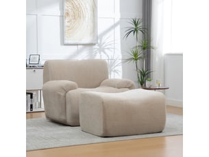 Fauteuil en avec pouf repose-pieds 113x94x78.5cm – rembourrage en mousse haute résilience 30d emballé sous vide – sans montage – chenille - kaki clair