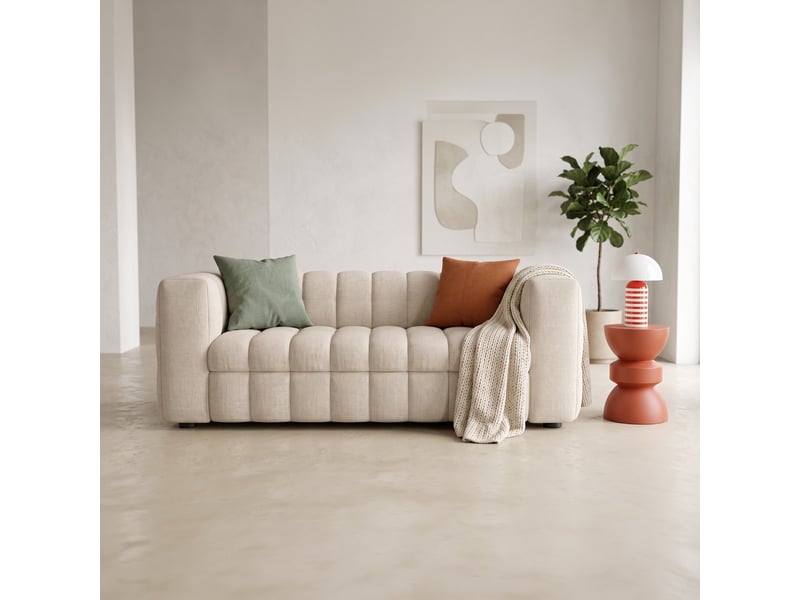  Canapé capitonné convertible 3 places en tissu chenille beige - ouverture express - cester Cester - Conforama B