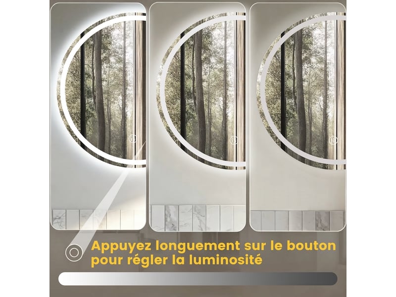 Miroir de salle de bain rond 80x80 cm, lumineux, anti-buée, intensité variable, argenté  - Conforama D