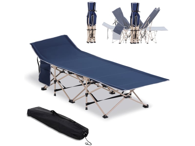  Lit de camp pliant bleu 190 x 68 x 52 cm en tissu oxford 600d, avec sac de transport, charge 150 kg  - Conforama A