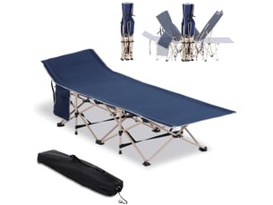 Lit de camp pliant bleu 190 x 68 x 52 cm en tissu oxford 600d, avec sac de transport, charge 150 kg