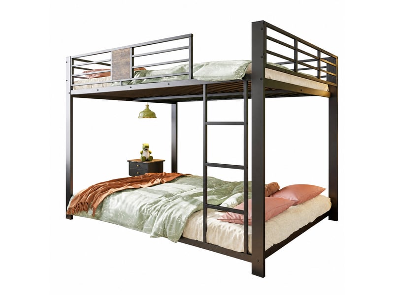 Lits superposés bas h145 cm 140 × 200 cm métal noir, échelle réversible IKSETERA TRADING LTD - Conforama A