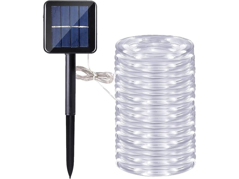  22m 200 led solaires, fil cuivre, étanches. Décoration jardin, camping, mur, fête. Blanc, lumineux et écologique pour extérieur.  - Conforama A