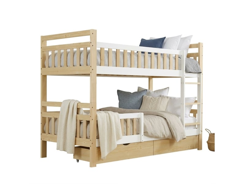 Lit superposé enfant 90x200 cm séparable en 2 lits, blanc et naturel - Conforama A