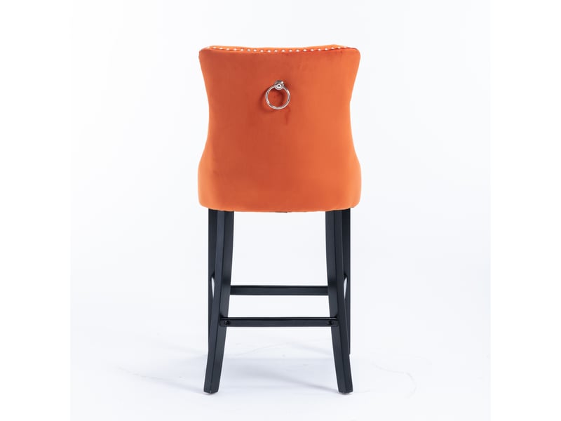 Tabourets de bar de2002og orange lot de 2 en velours capitonné avec pieds bois et clous chrome - Conforama E