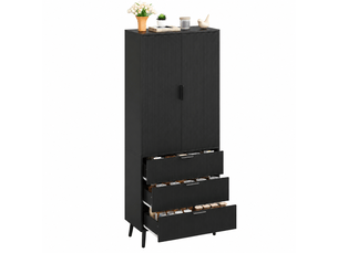 Armoire de cuisine 2 portes 3 tiroirs en mdf noir 75 x 35 x 180 cm