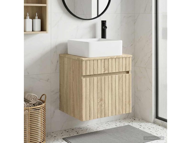 Meuble de lavabo mural, rangement salle de bain chêne sonoma 49x41x63 cm shl731 - Conforama B