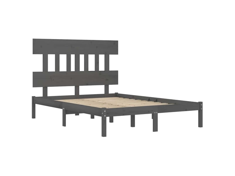  Lit double- lit adulte -  cadre de lit sans matelas gris 200x200 cm bois massif  - Conforama C