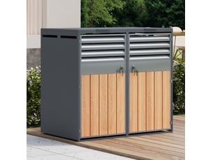 Abri pour poubelles extérieur 2 compartiments en acier gris avec portes verrouillables et couvercles hydrauliques