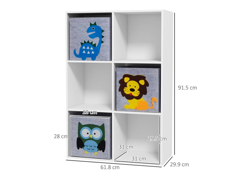  Meuble de rangement pour jouets à 6 cubes pour enfants de 3 ans et plus, en mdf et mélamine, 61,8 x 29,9 x 91,5 cm, gris et blanc  - Conforama D