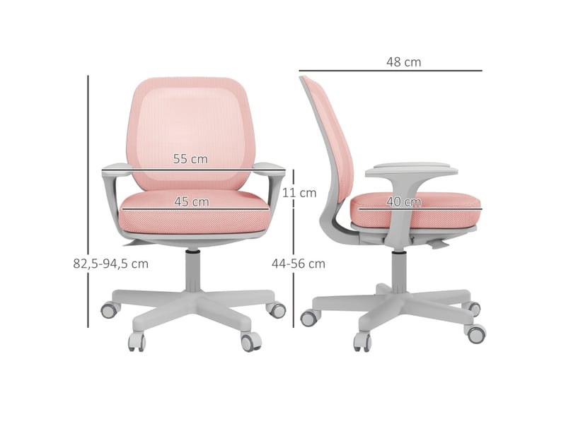  Chaise de bureau ergonomique rose réglable en hauteur avec dossier en maille et roulettes verrouillables  - Conforama C