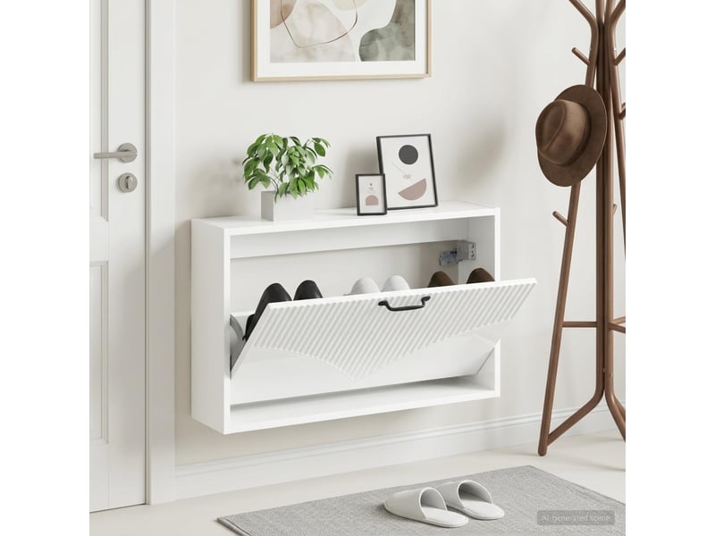  Meuble à chaussures mural, armoire à chaussures hoorn 71x17x43 cm blanc brillant  - Conforama B