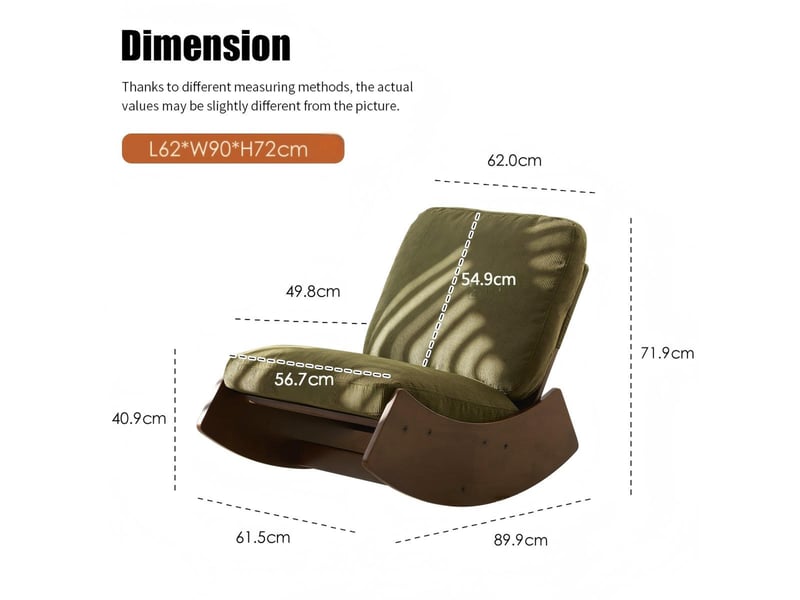  Fauteuil à bascule confortable en velours côtelé vert, chaise à bascule en bois massif pour salon et chambre, 90x61,5x71,9 cm  - Conforama C