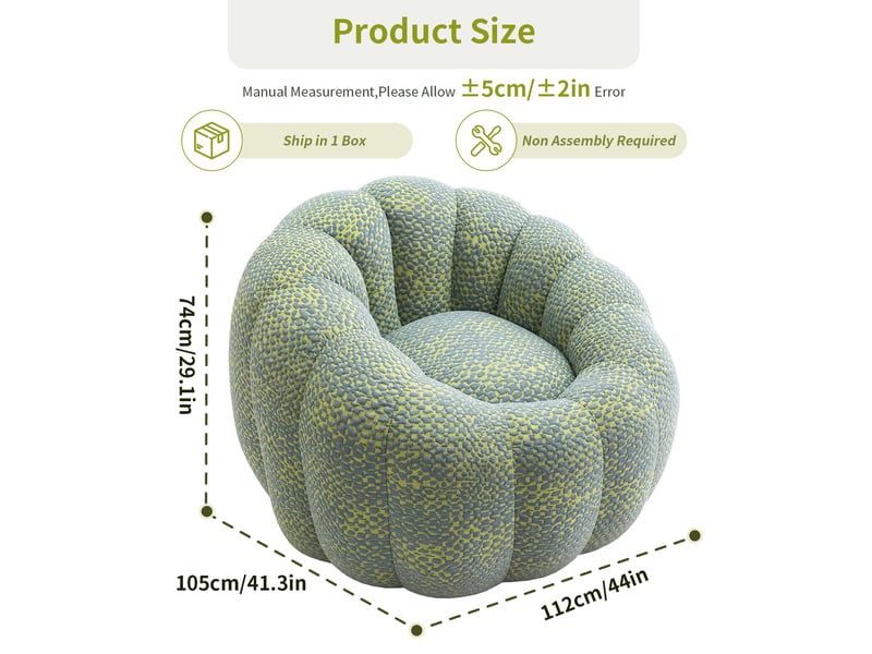  Fauteuil poire fleur jaune et gris en tissu jacquard, mousse mémoire, 112 x 105 cm, pour se détendre à la maison  - Conforama C